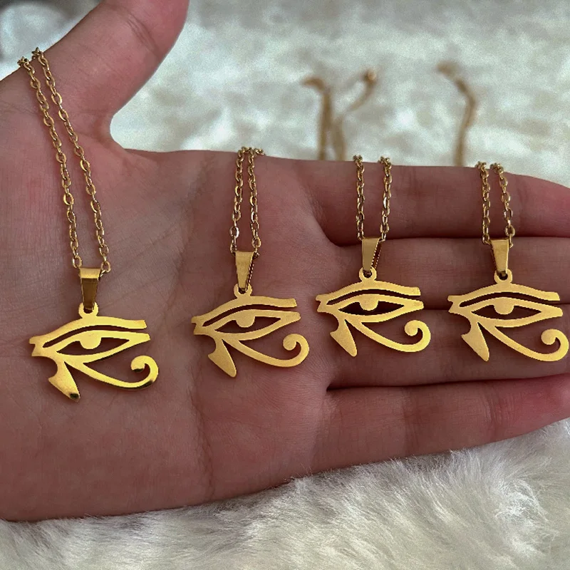 Stainless Steel Ancient Egypt Symbol Necklace Vintage Egyptian Pharaoh Eye of Horus Pendant Necklaces For Women Fashion Jewelry