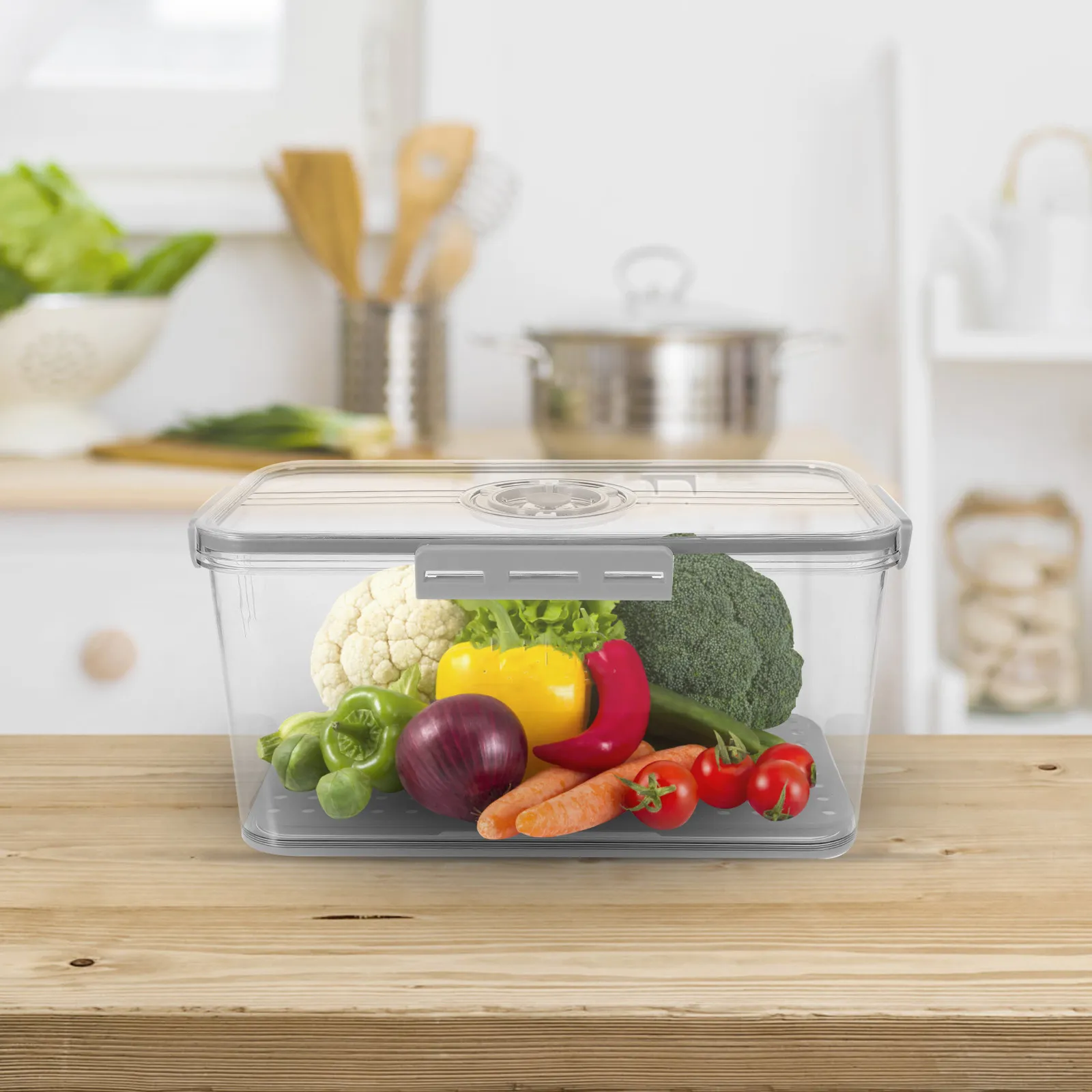 

Прозрачный многоразовый контейнер для продуктов в холодильник с крышкой-таймером и 4-сторонней фиксацией — контейнер для хранения хлеба, овощей, фруктов