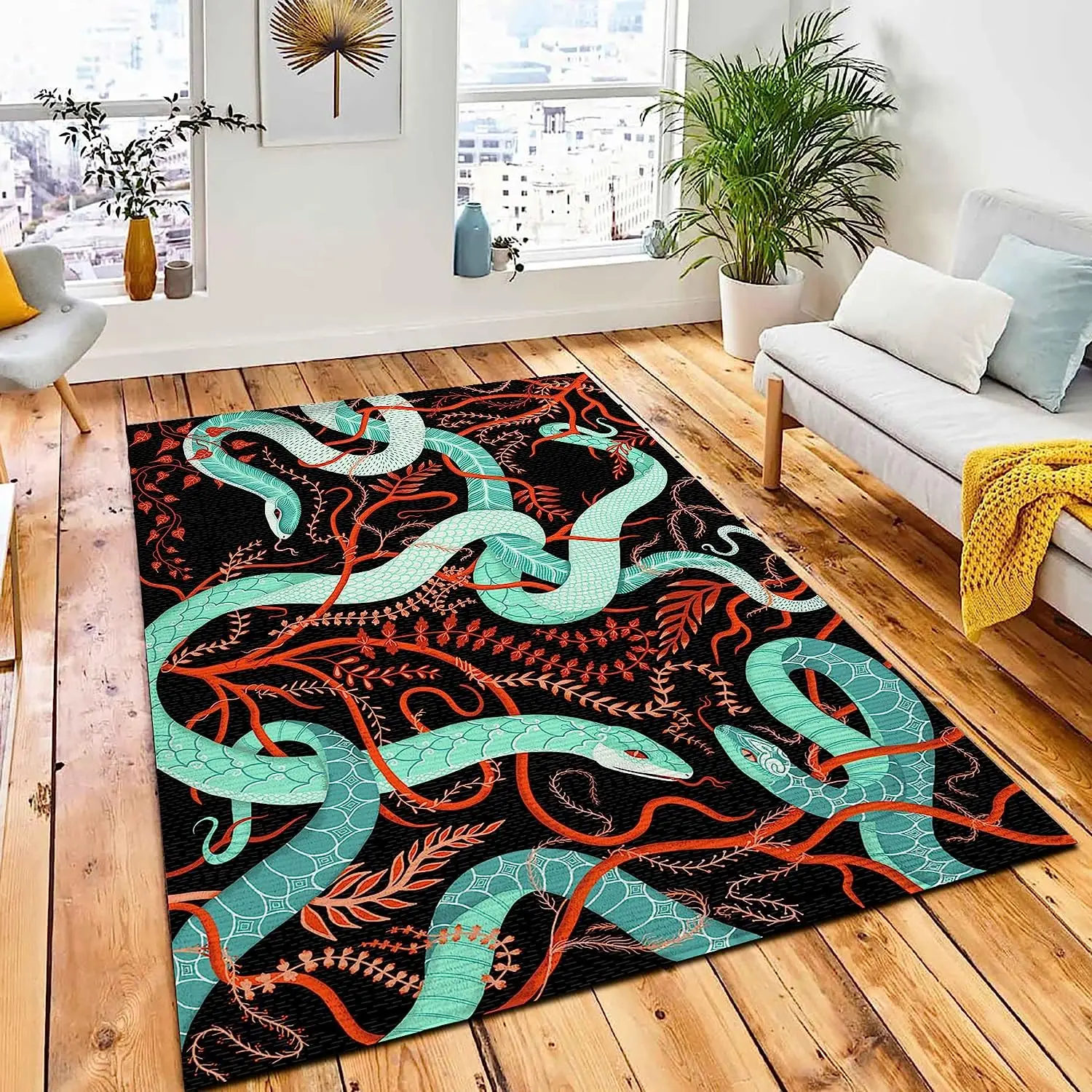 A new collection of beautiful living room rugs inspired by the mighty snake, a majestic creature that symbolizes rebirth