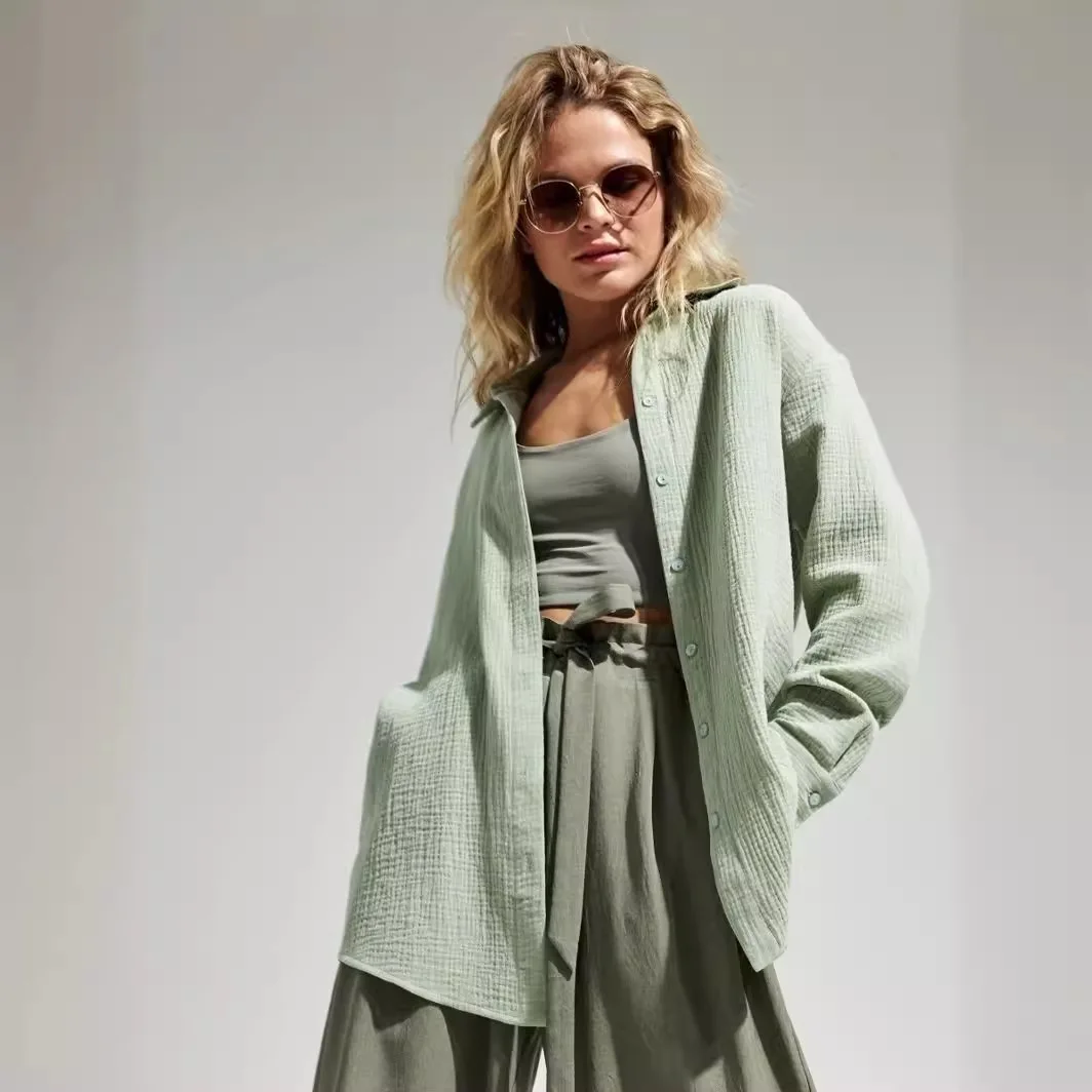 

Cotton White Basic Oversized Button Up Shirts Women Autumn Office Wear Loose Blouses Female Solid Shirt Long Sleeve For Women