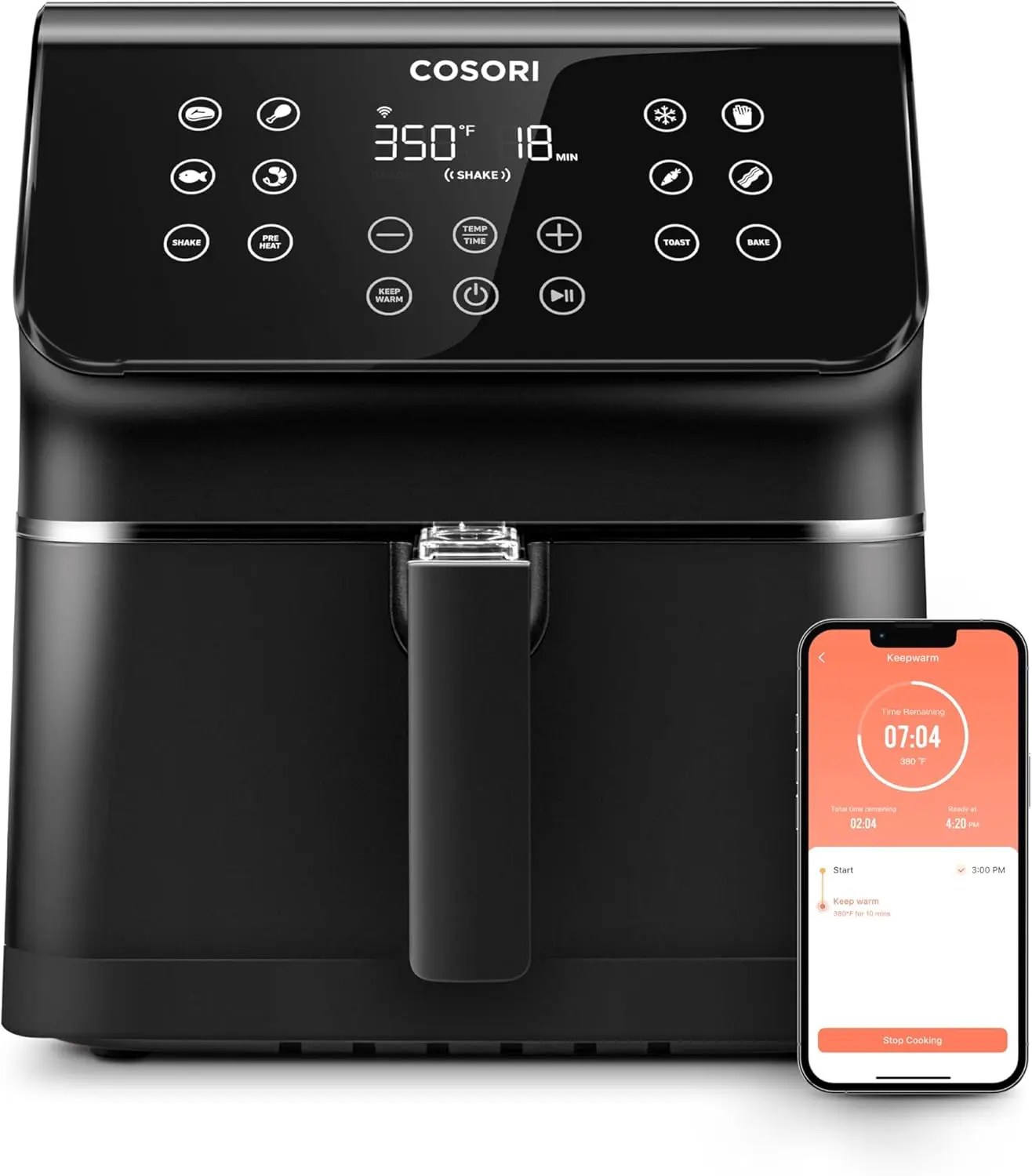 

Air Fryer Pro Smart 5.8QT that Roast, Bake, 3-Way Control, 12-IN-1 Customizable Functions, Online Recipes, Detachable Bas