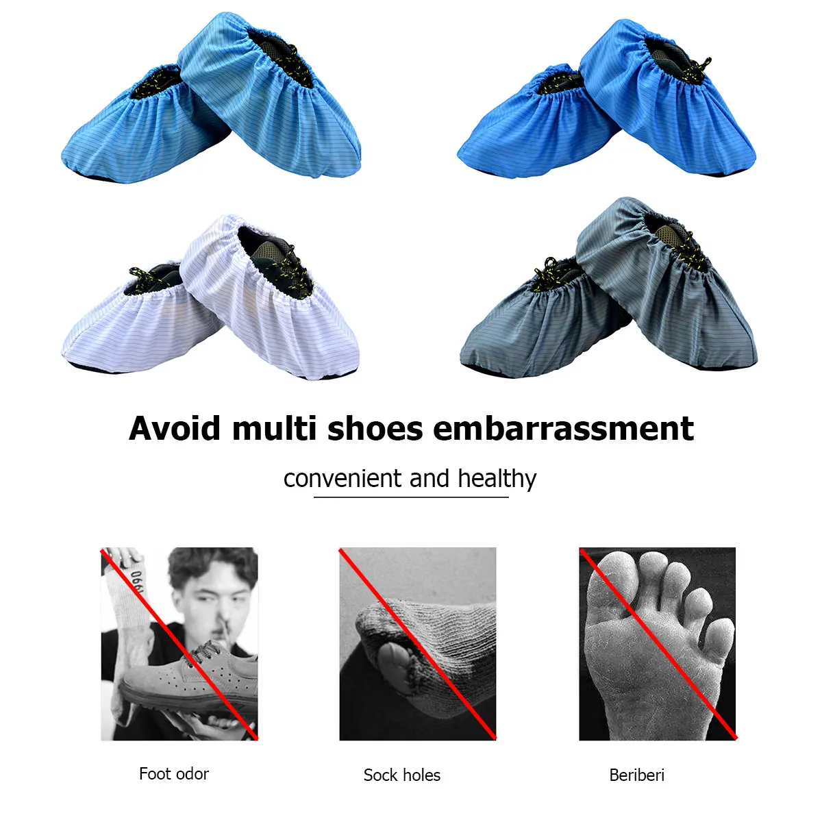 

6 Pairs AntiStatic Shoe Cover Reusable NonSlip Thick Washable Lab Beauty Salon Workshop Dustproof Foot Cover Student Home