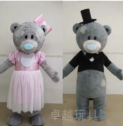 Mascote dos desenhos animados fantasia de pelúcia para adulto, bonito casamento urso, vestido extravagante, traje de mascote, Dia das Bruxas, Natal, novo