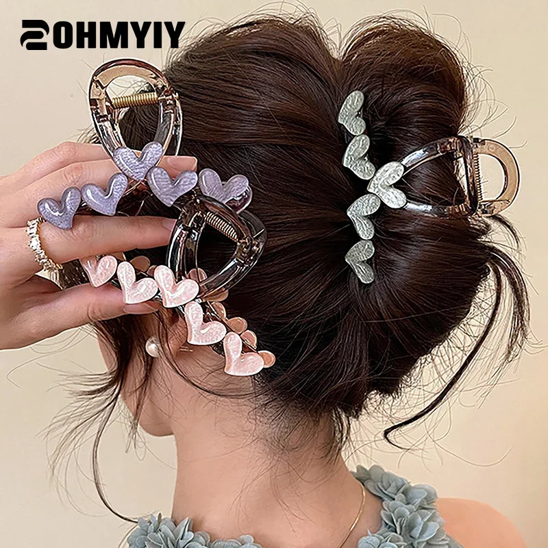 

Fashion Love Heart Hair Claw for Women Elegant Hair Shark Clip Headdress Girls Hair Clips Accessories Korean Simple Headwear