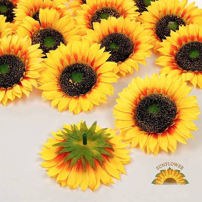 5/10 pçs girassol flores artificiais cabeças de seda flores falsas para decoração de casa festa de casamento diy grinalda presente acessórios
