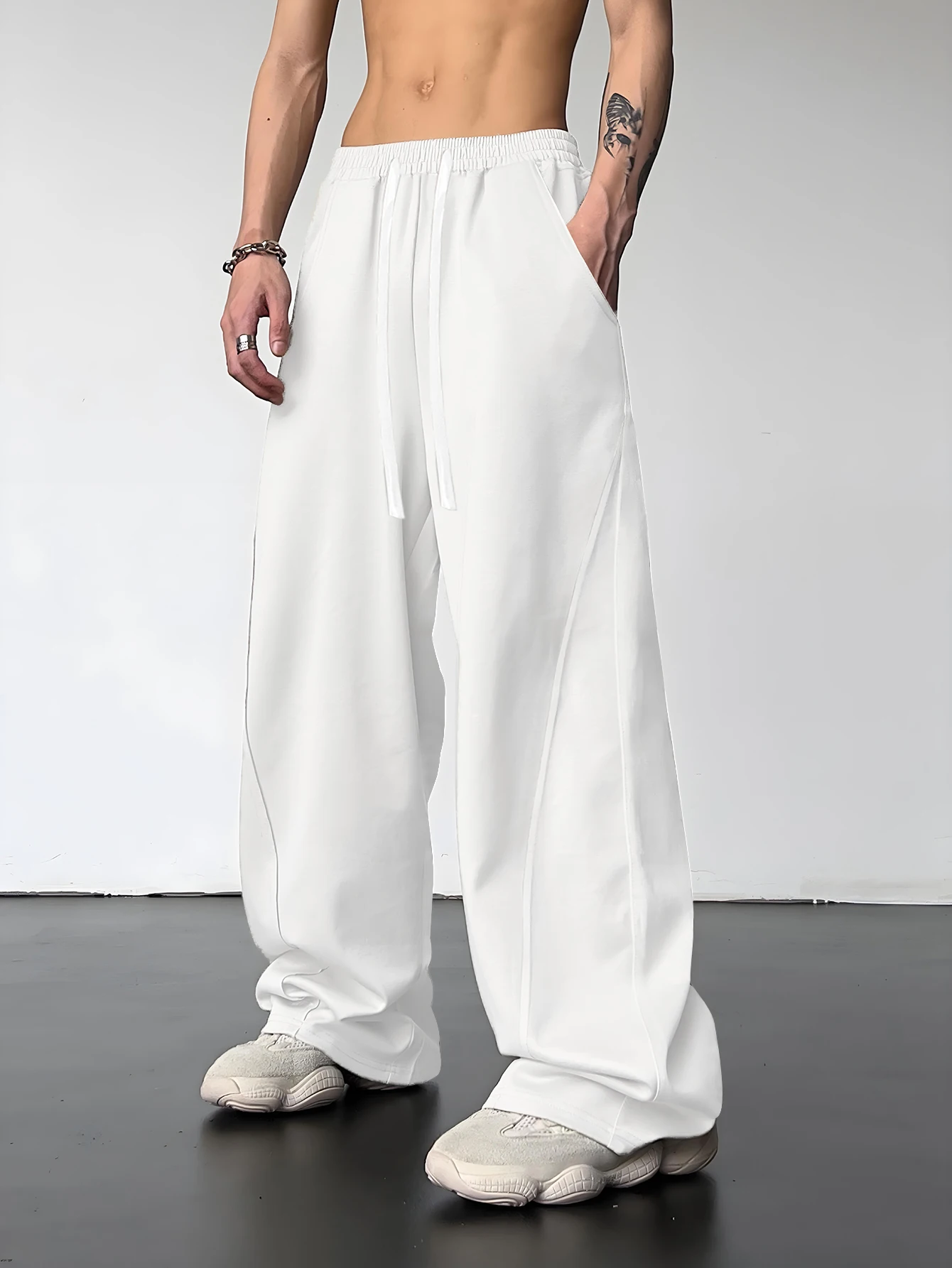 Men's Straight Sweatpants Wide Leg Track Pants Sports Baggy Pants Breathable Outdoor Jogging Pants Fashion Streetwear Trousers