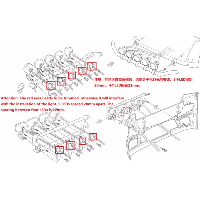 Holofotes led luzes de teto para diy 1/14 rc caminhão trator basculante 56348 770s peças reposição do carro tucano hobby modelo caminhão TH23017-SMT9