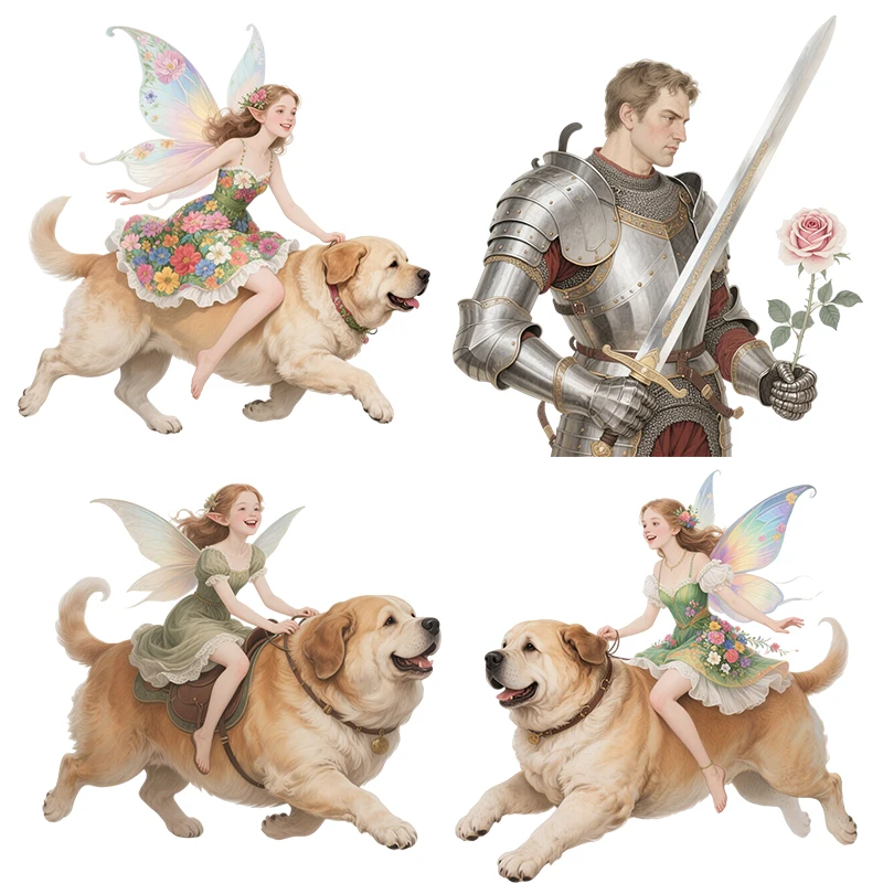 Three Ratels CAA92  Happy Flower Fairy Riding Big Dog Cartoon Wall Stickers for Home Decoration car decals