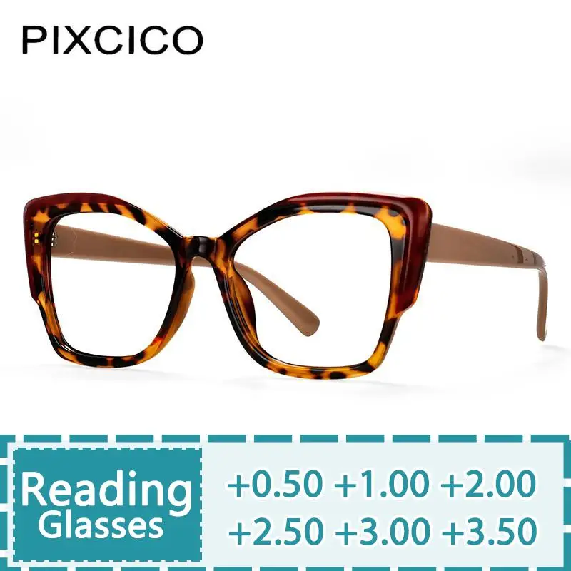 

R57027 Women Large Size Cat Eye Reading Glasses Fashion Tr90 Splicing Leopard Presbyopic Eyewear Dioptric +1.00 +2.00 +3.00