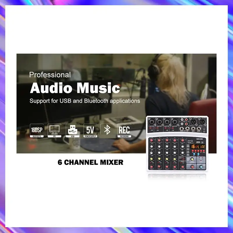 

A24U Portable 6 Channel Audio Mixer Mixing Console USB Interface Sound Card With 99-DSP 48V Phantom Power