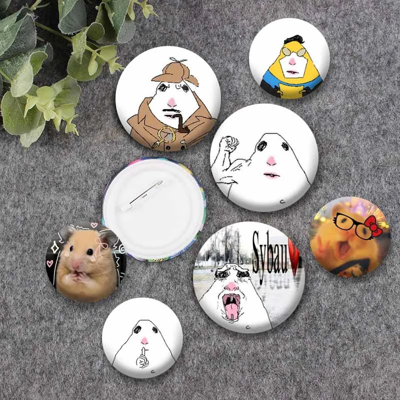 Creative Funny Hamster Meme Round Brooch on Backpack Jacket Plastic Cartoon Animal Button Pins Jewelry Badge Ornament Toys Gifts