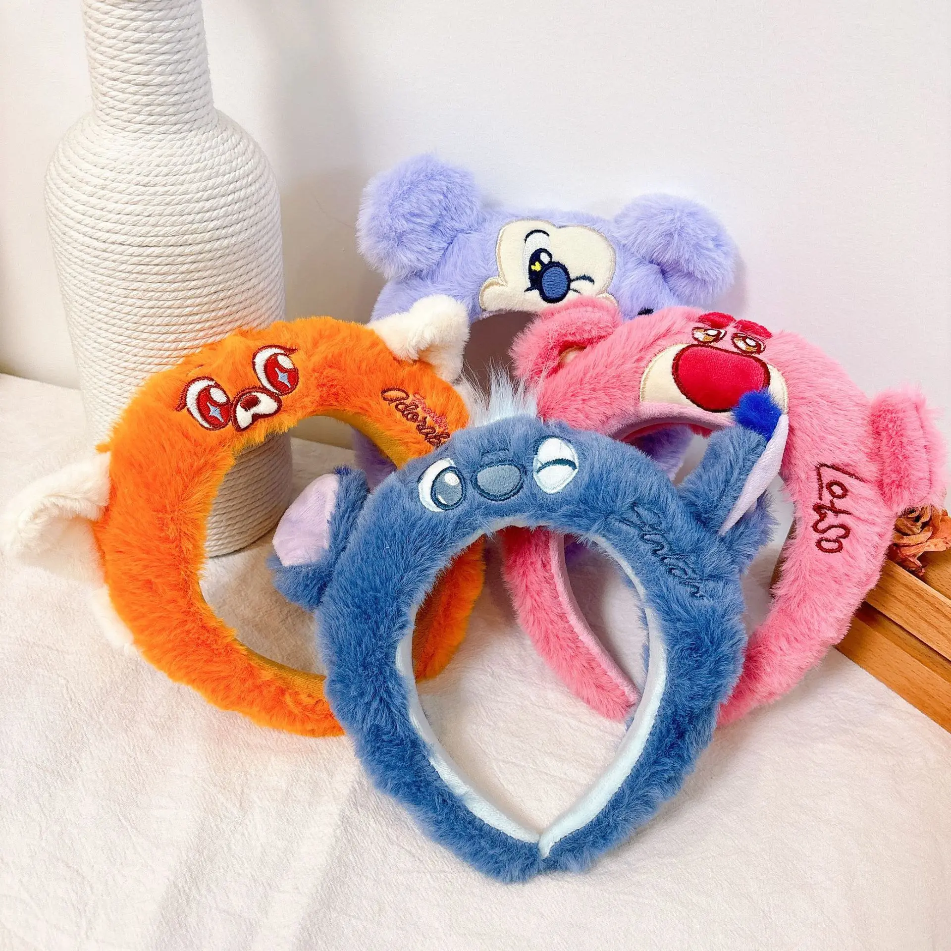 Cute Plush Stitch Strawberry Bear Hair Hoop Cartoon Headwear Mickey Cute Girl Photo Hairpin Children\'s Headband