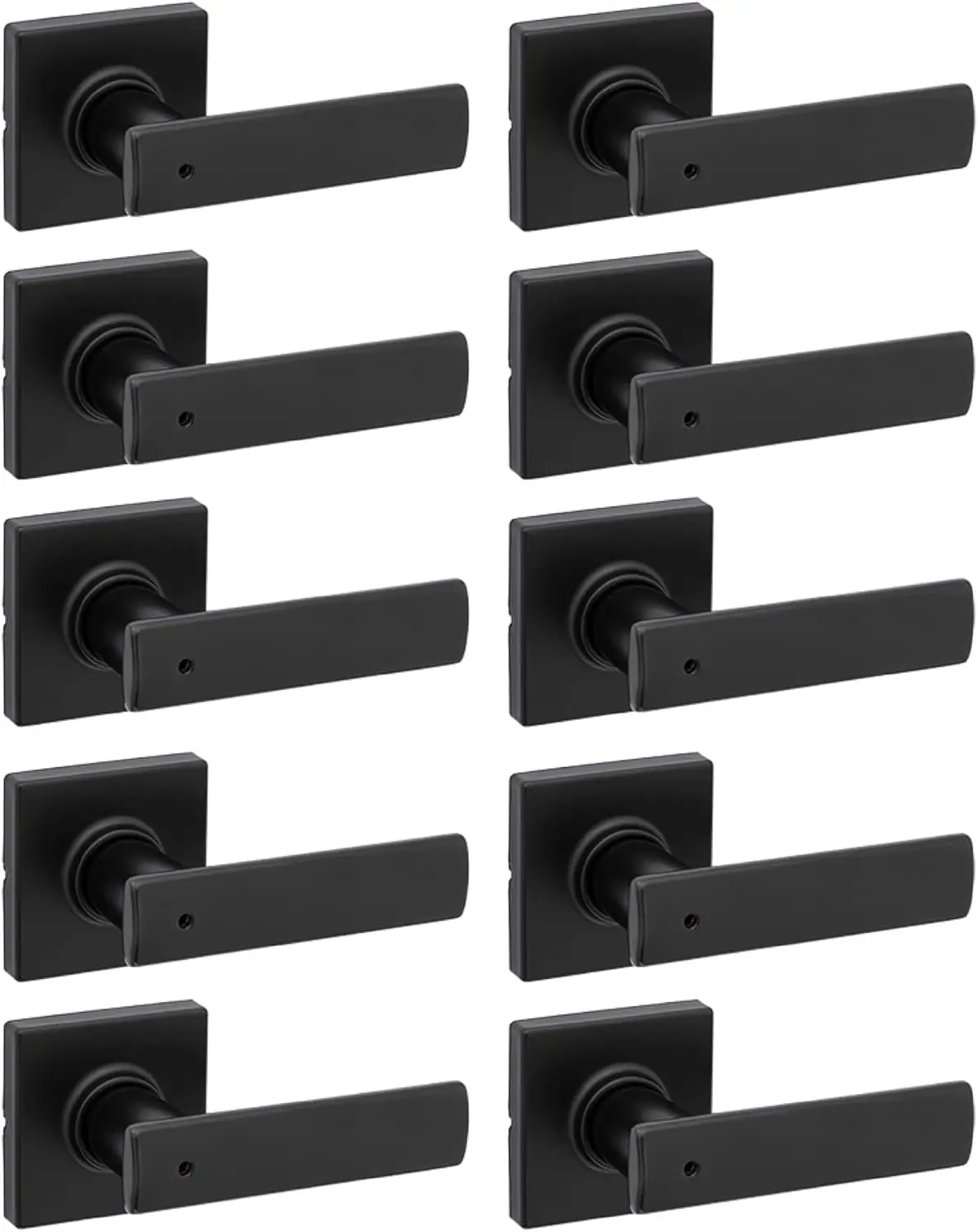 Interior Privacy Door Handle with Lock 10 Pack, Door Lever for Bathroom and Bedroom, Matte Black Reversible Keyless Turn Lock