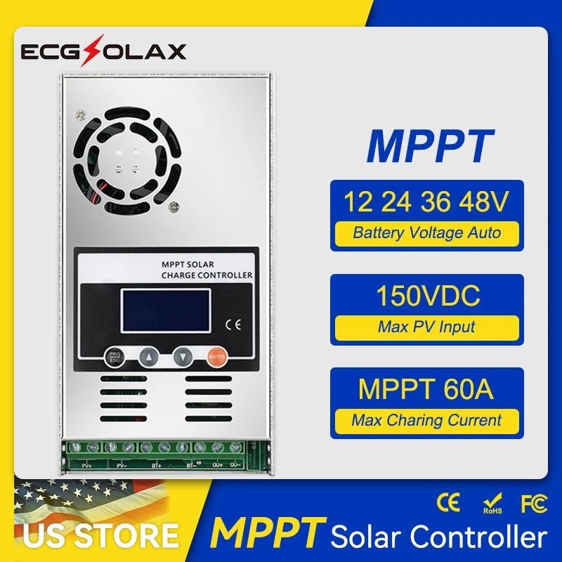 ECGSOLAX 60A MPPT Solar Charge Controller Battery Charging Controller 12V 24V 36V 48V Auto Max PV 150VDC 60A Solar Controller