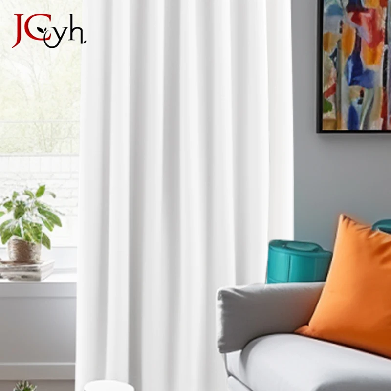 Pure White Curtains for Living Room Bedroom Elegant Solid Hall Curtain for Door Drapes Cortinas Ready-made Rideaux Shading 75%