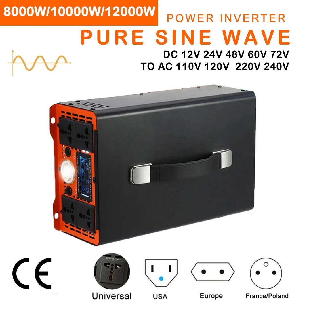 

8000W 10000W 12000W Pure Sine Wave Solar Inverter DC 12V 24V 48V 60V 72V to AC 110V 220V Power Car Inverters Voltage Converter