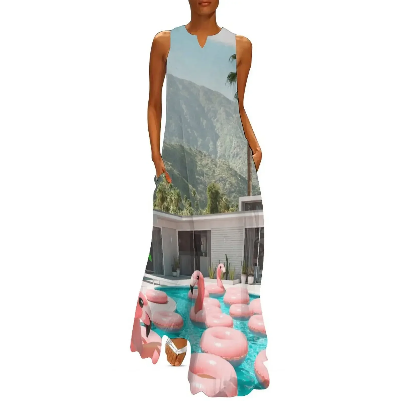 

Flamingo Pool Party Long Dress sensual sexy dress for women loose women's dress Clothing women
