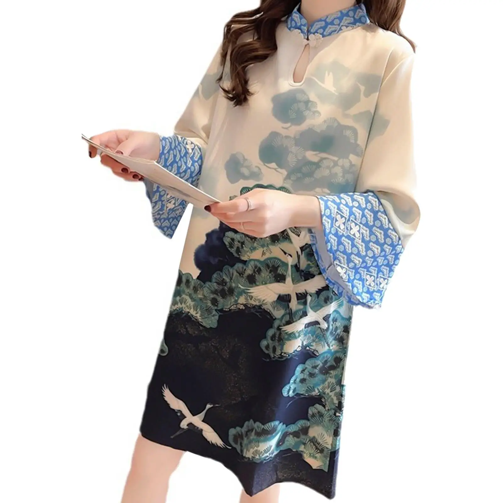 Women Cheongsam Dress Fashion Traditional Loose Fit Lady Chinese Qipao Dress for Birthday Gift Shopping Anniversary Party Dating