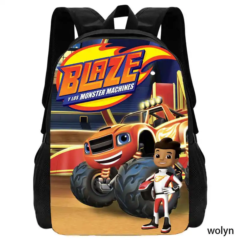 Mochila de grande capacidade para menino, mochila de nylon dos desenhos animados, Blaze and the Monster Machines, adicione com fotos, logotipo personalizado