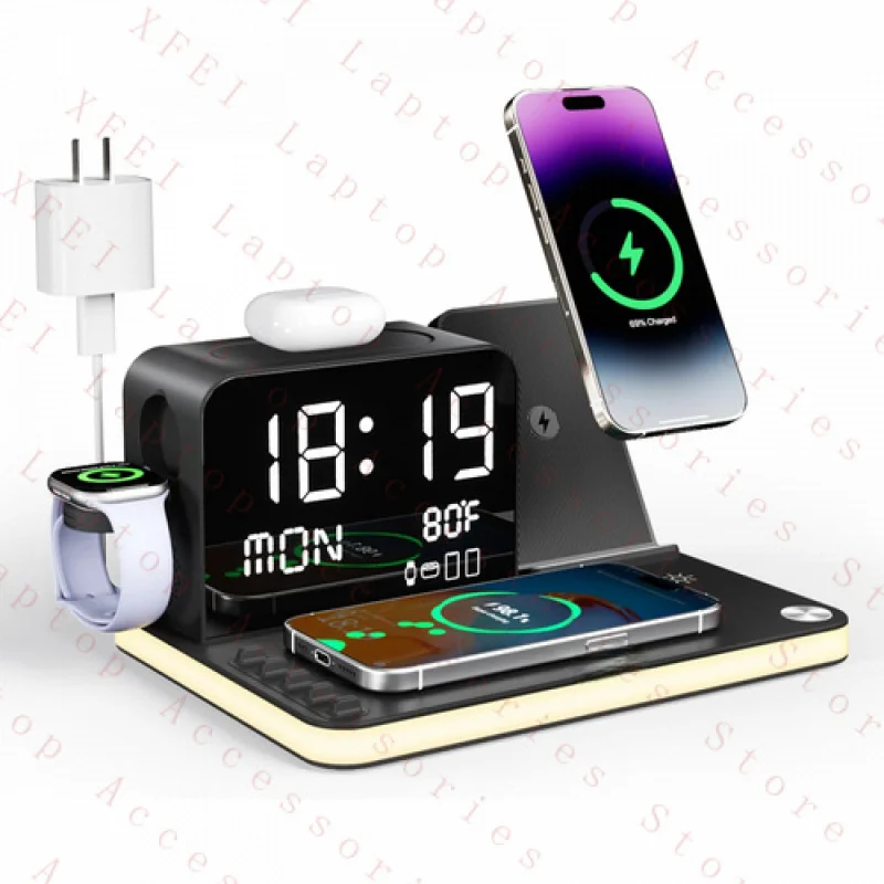 F  7-In-1 Wireless Charging Station: Charger Stand for Multiple Devices for Apple -