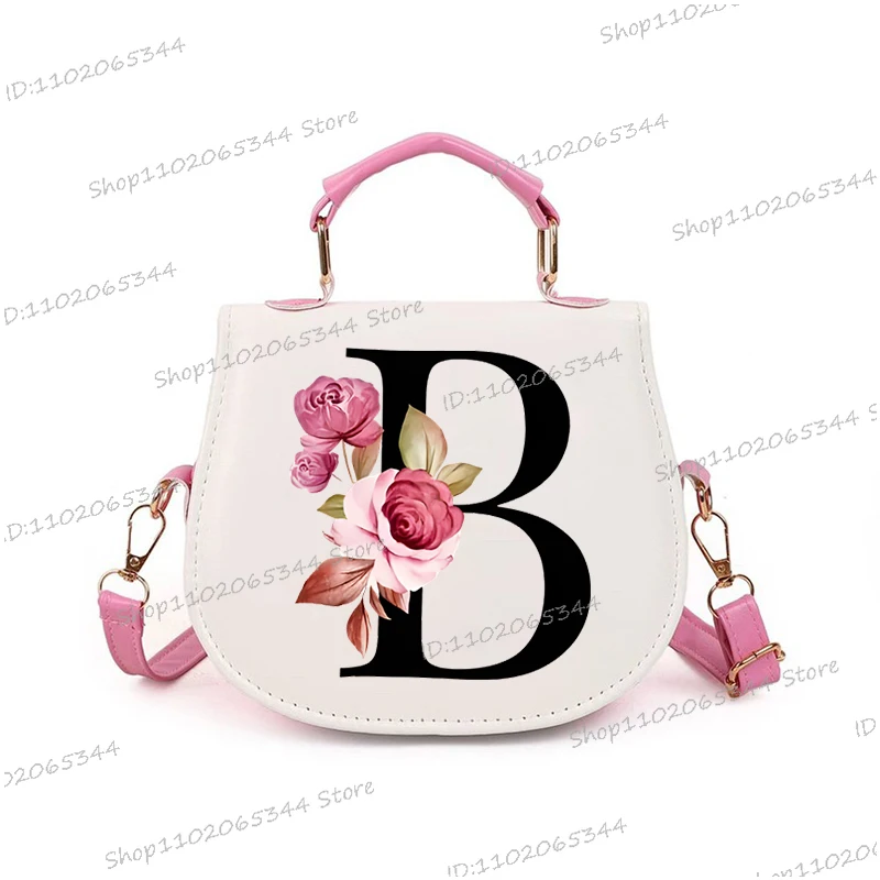 New Rose Alphabet Women Tote Bags Classic Floral Theme Print First Letter of Surname Crossbody Bag Fashion Letter Shoulder Bag