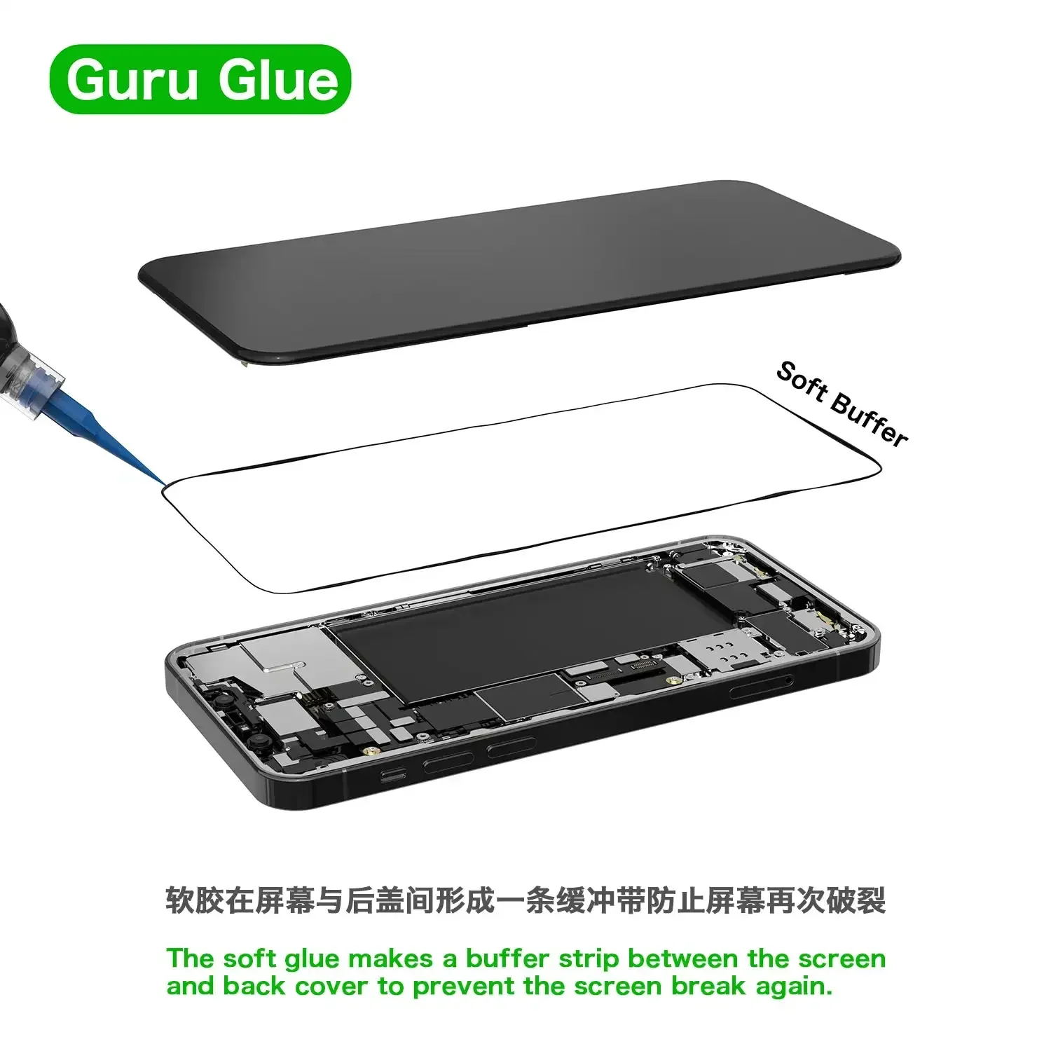 2uul Guru Lijm/Zachte Buffer Lijm Voor Telefoon Reparatie 30Ml (Zwart En Wit)/Mobiele Frame Lijm/Mobiele Lcd Reparatie Lijm Gereedschap