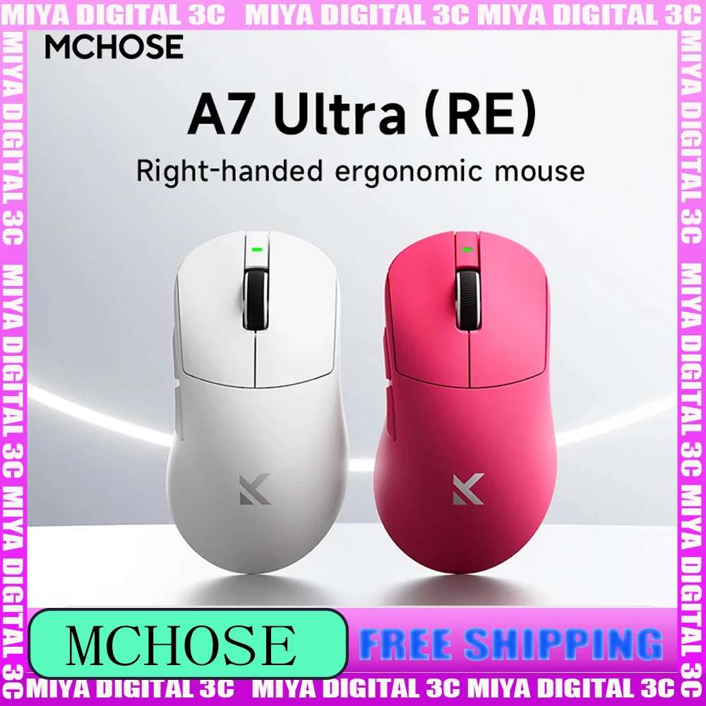 ماوس ألعاب MCHOSE A7 Ultra RE بتصميم مريح 8K 20000fps 42000 ديسيبل متوحد الخواص 750IPS طلاء فائق الإنزلاق بطارية 500 مللي أمبير في الساعة فئران خفيفة الوزن