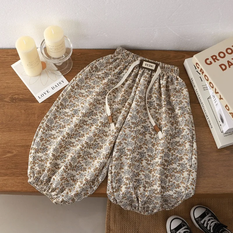 Kids' Long Pants Summer Korean Style Loose Fit Unisex Casual Solid Color Mosquito-Proof Cuffed Pants for Boys Girls Baby