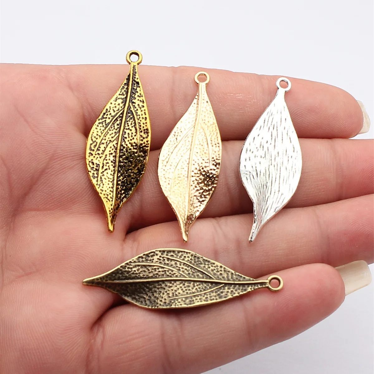 WYSIWYG 10pcs 49x16mm 4 Colors Antique Bronze Color Antique Silver Color Kc Gold Color Antique Gold Color Twisted Leaf Charms