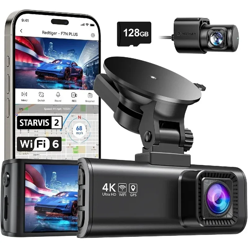 4K Front and Rear Car Interior Cameras Car WiFi Camera Built-in GPS Gravity Sensor 170 Wide-Angle 3-Inch Screen 24H Parking Mode