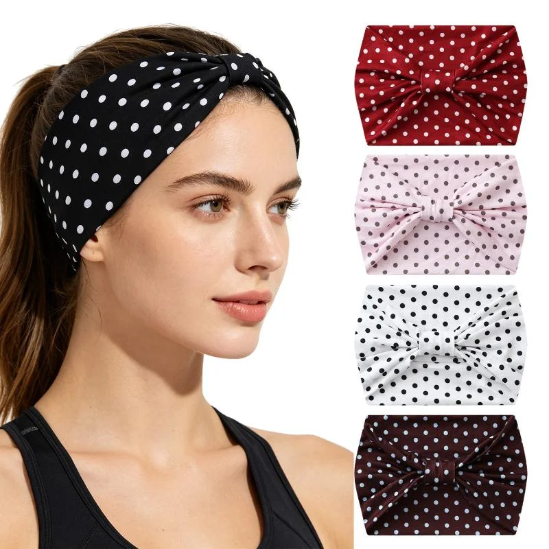 1/5Pcs Y2K Retro Polka Dot Stretch Headband Women Girl Boho Style Wide Yoga Sports Dating Hair Accessories