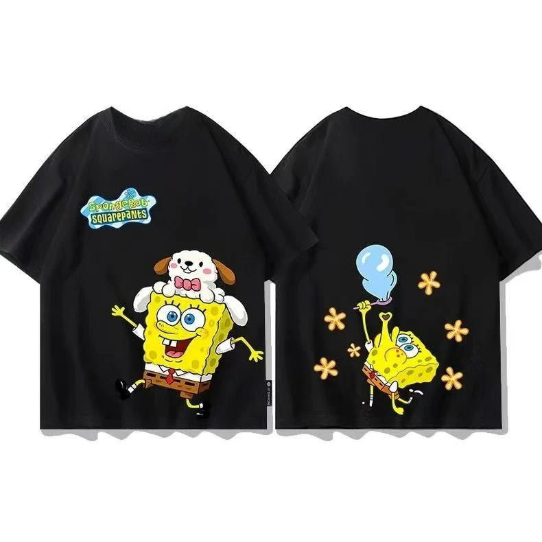

Футболка с коротким рукавом для детей «СpongeBob SquarePants» (2026), детская комфортная футболка из чистого хлопка с мультяшным принтом