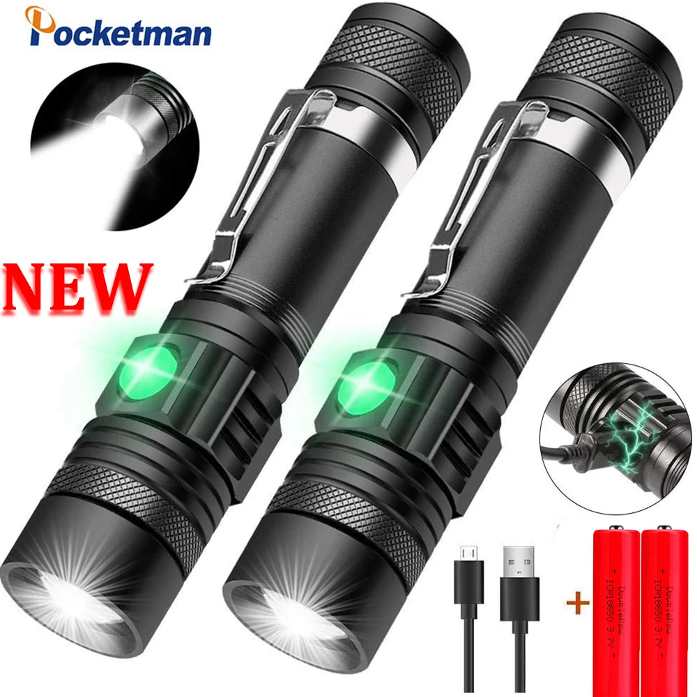 Powerful V6/L2 LED Flashlights USB Rechargeable Flashlight Bicycle Torch Outdoor Waterproof Camping LED Flashlight Zoom Torch