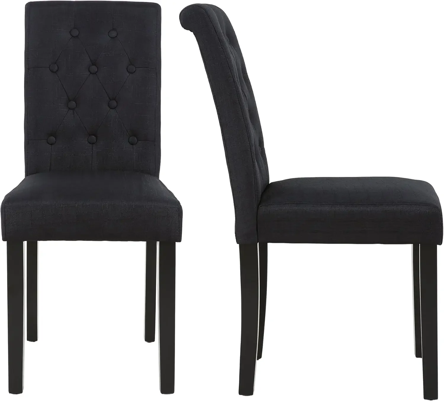 Set of 2 Upholstered Fabric Dining Chairs with Button-Tufted Details (Black)