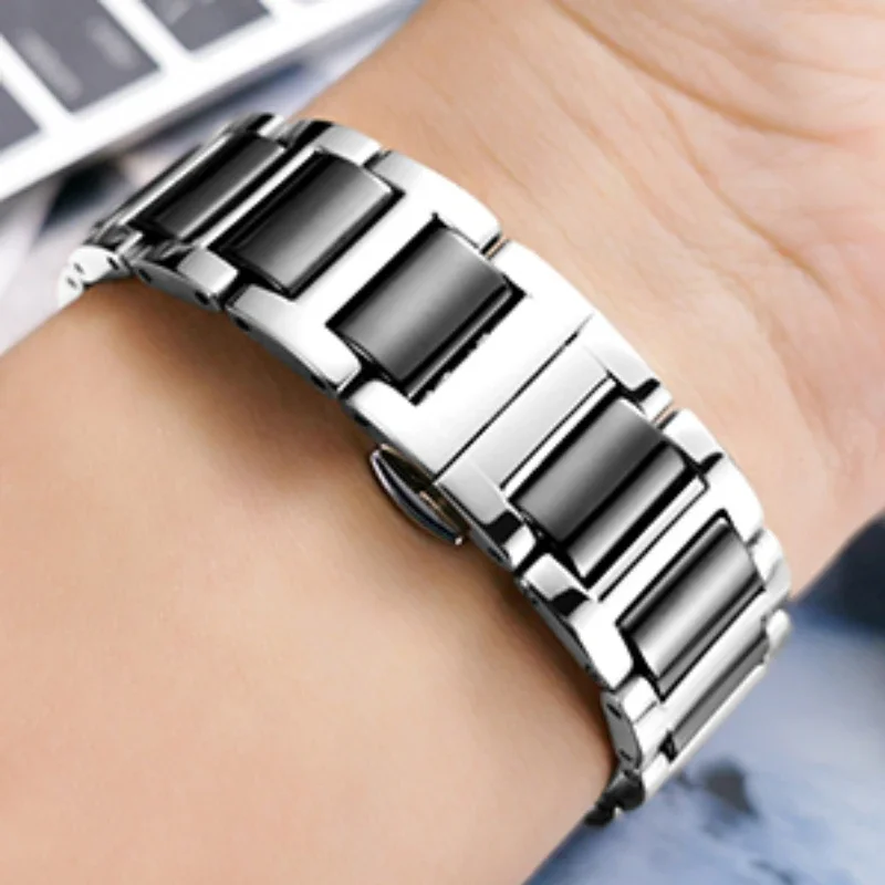 Ceramic+Metal Strap for Apple Watch Ultra/2 10 9 8 7 6 5 4 SE Stainless Steel Bracelet IWatch 49mm 46mm 45mm 41mm 44mm 40mm 42mm