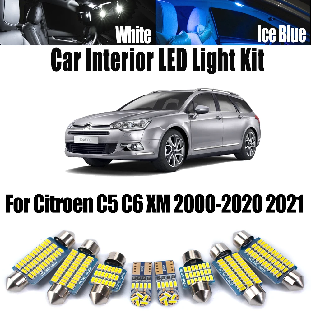 Canbus для Citroen C5 C6 XM 2000- 2020 2021, автомобильные лампы для косметического зеркала, аксессуары, светодиодный комплект внутреннего освещения для чтения в багажнике с куполом