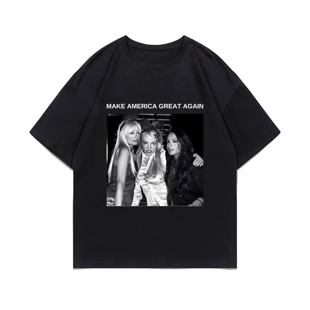 Men Y2k Aesthetic Oversized T-shirts Make America Great Again Paris Britney Hilton Spears Lindsay Lohan Graphic T Shirts cotton