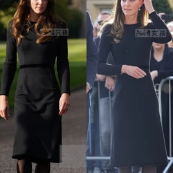 Princess Kate Middleton abiti manica lunga Vintage elegante O Neck Dress Professional Office Ladies Work abbigliamento formale da lavoro