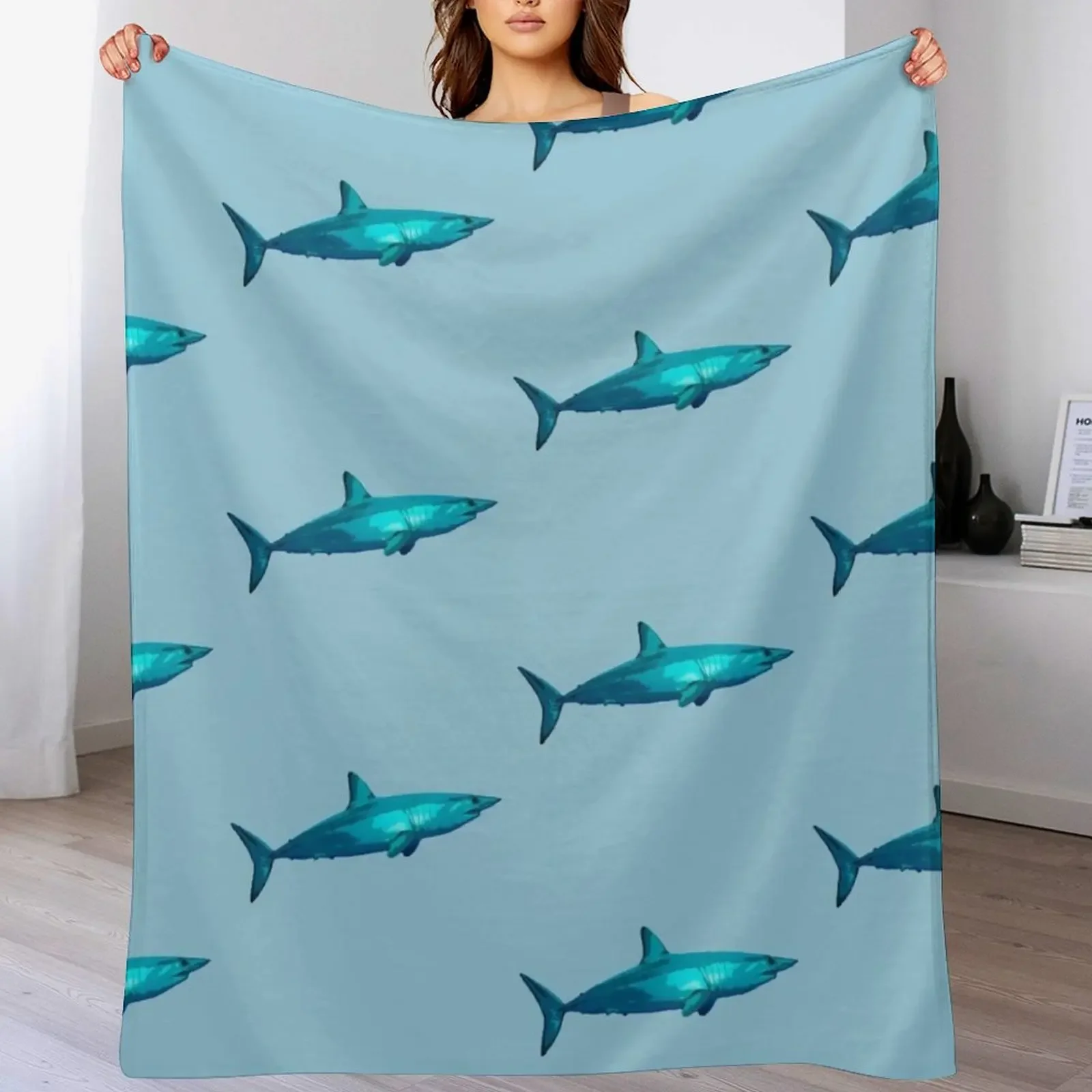 

Mako Shark Color Print Throw Blanket Soft Plush Plaid Flannel Fabric anime Summer Blankets