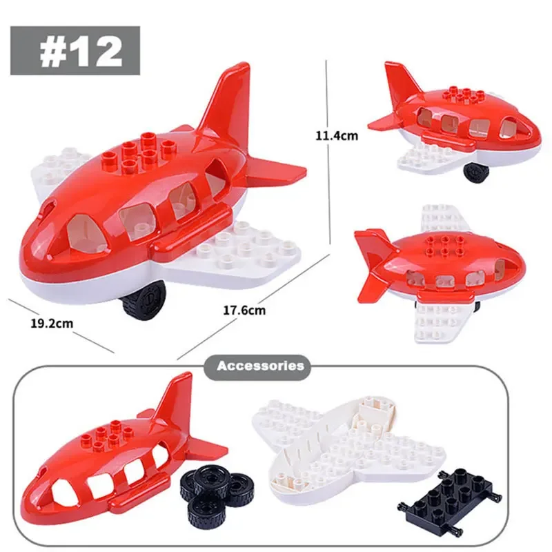 Big Size Traffic Series Bouwsteen Grote deeltjes Auto Bus Vrachtwagen Vliegtuig Helikopter Accessoires Compatibel Duploes Baksteenspeelgoed