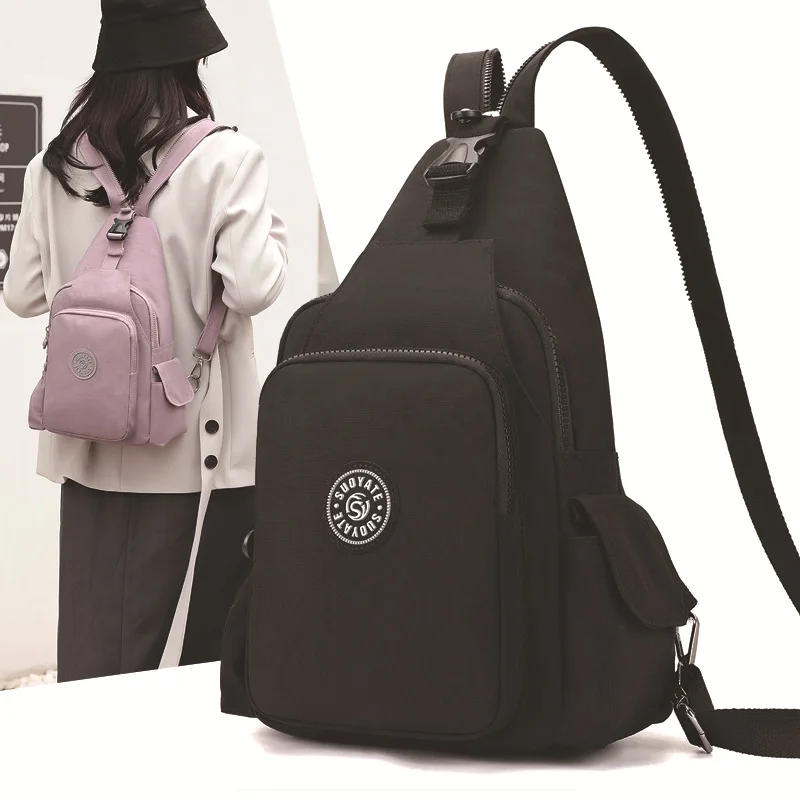 Fashion Women Nylon Chest Bag Solid Color Shoulder Crossbody Bag Women Girls Casual Sport Travel Small Capacity Backpack