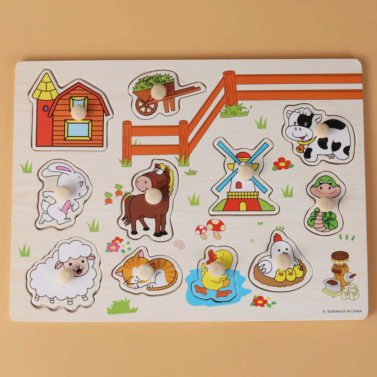 Kids Puzzles Wooden Jigsaw Cartoon Three-dimensional Animal for Toddlers Bamboo Child