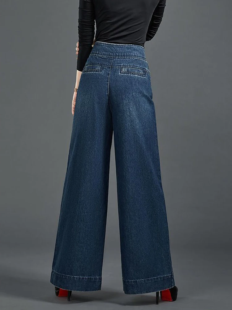 2024 Spring and Summer New High Waist All-Matching Casual Wide-Leg Pants Thin Jeans Women's Loose Slimming Draggle-Tail Straight