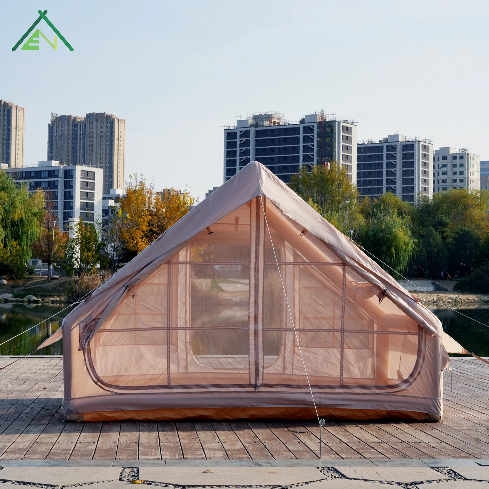 Luxury 6.3sqm Four-season Inflatable Glamping Tent Double Door Portable 210D Oxford Cloth One Bedroom Waterproof For Couple