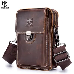 BULLCAPTAIN-riñonera de cuero genuino para hombre, bolso de hombro pequeño de piel de vaca, cruzado, informal, para teléfono móvil, 100%