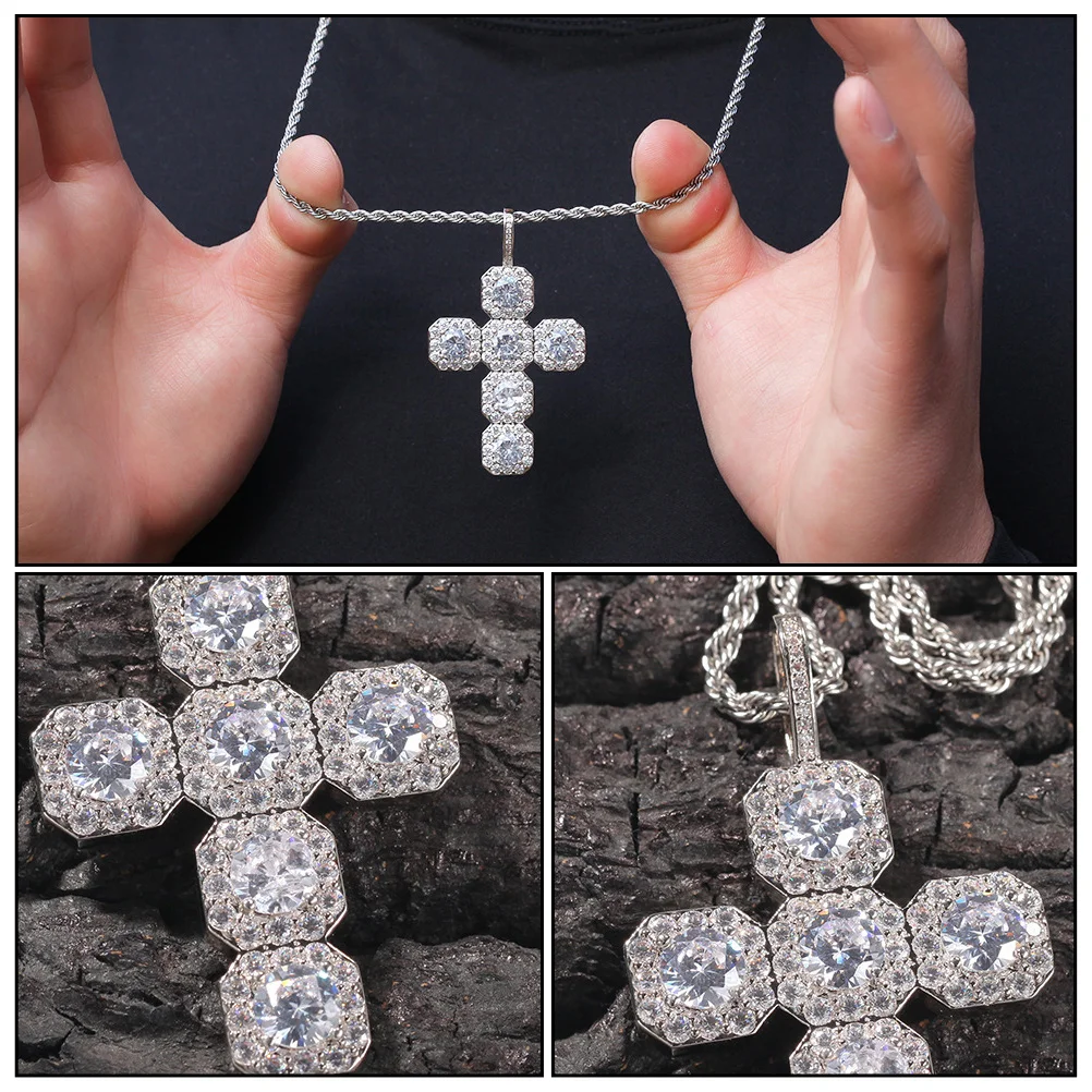 

Cross Pendant Chunky Rhinestones Clavicle Chain Unisex Durable Lightweight Hip-Hop Necklace Gift Wedding Party