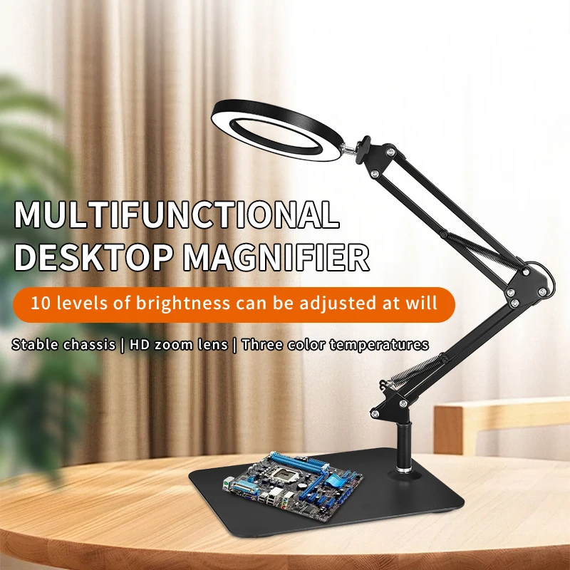 

5X Magnifying Glass With Light 3 Color Modes & Adjustable Brightness 2-In-1 USB Desk Lamp With Clamp & Heavy Base Reading Repair