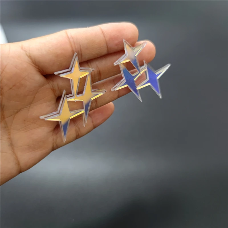 KUGUYS Rainbow Star Iridescence Stud Earrings for Women Iridescent Mirror Acrylic Trendy Jewelry Novel Accessories