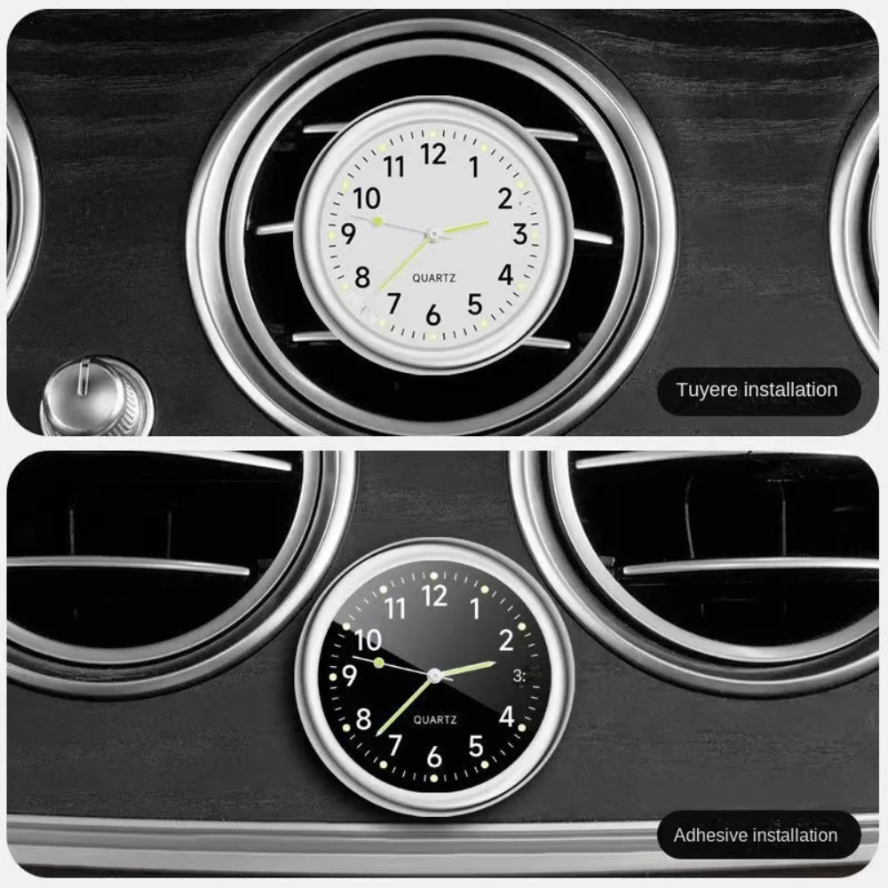 Waterproof 40mm Car Clock Dashboard Mental Quartz Clock Night Light Double Side Tape Electronic Watch Auto