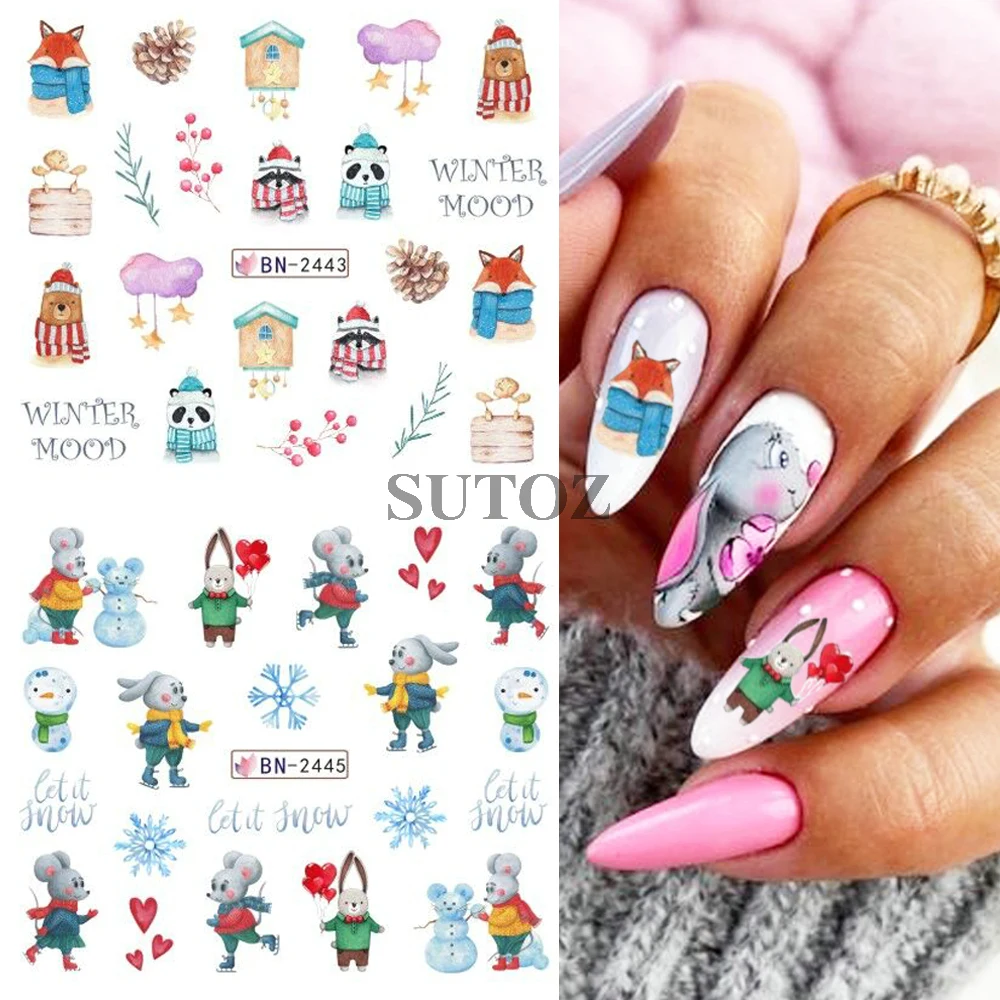 Winter Penguin Water Nail Art Stickers Animals Snowflake Deers Christmas Decoration Transfer Decals Manicure Wraps GLBN2437-2448